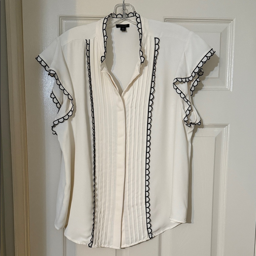 Ann Taylor Factory White Blouse with Black Detailing